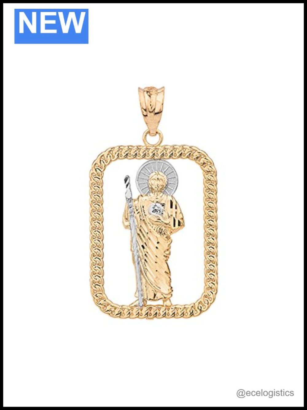 14k Gold Saint Jude Rope Frame Pendant